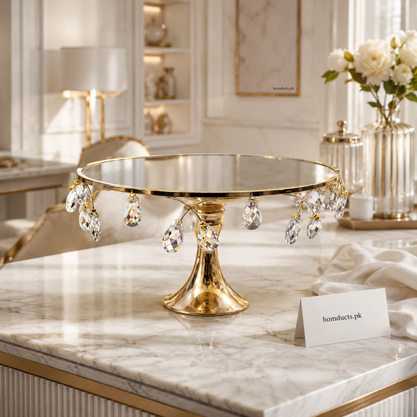 Luxury Crystal Hanging Cake Stand – Gold Metal Dessert Display Tray for Weddings & Parties