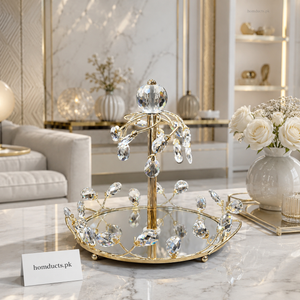 Luxury Crystal Serving Tray with Gold Stand | Elegant Decorative Centerpiece