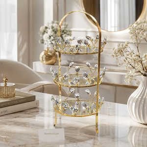 Luxury Crystal 3-Tier Gold Serving Stand | Elegant Decorative Dessert & Display Tray