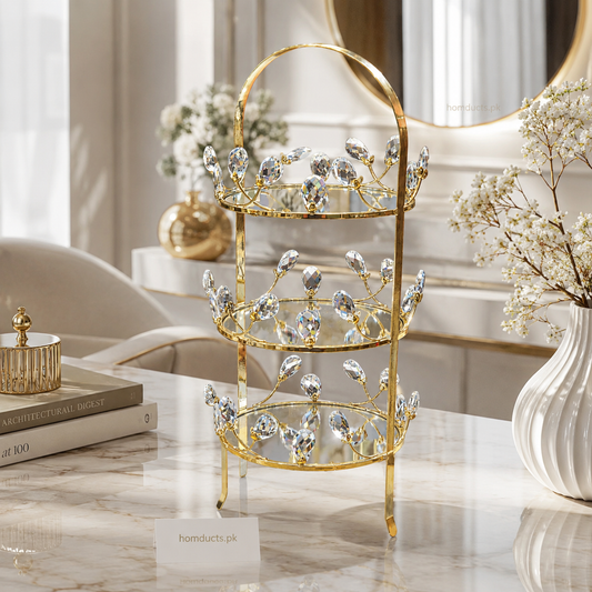 Luxury Crystal 3-Tier Gold Serving Stand | Elegant Decorative Dessert & Display Tray