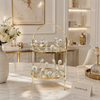 Luxury Crystal 2-Tier Gold Serving Stand with Mirror Shelves