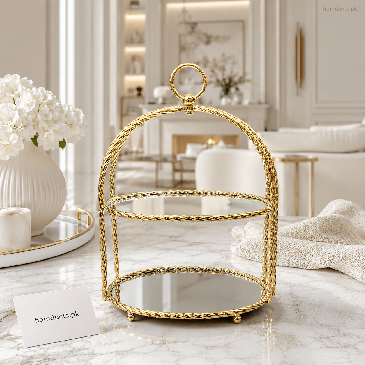 Luxury Gold 2-Tier Mirrored Serving Stand | Elegant Dessert & Décor Organizer