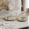 Luxury Crystal Gold Serving Tray Set – 2 Pcs Decorative Mirror Display Stand