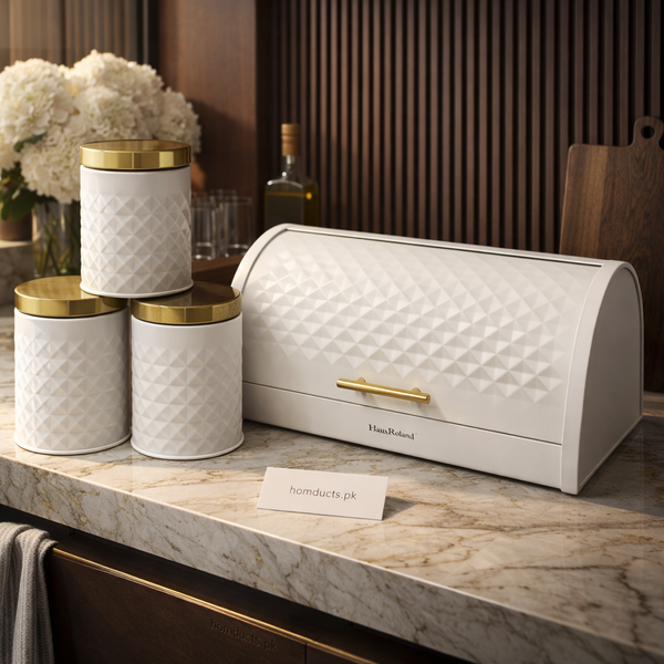 Premium Diamond Textured Bread Box & Canister Storage Set (4 PCS) – Luxury Kitchen Counter Organizer