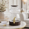 Luxury Ribbed Glass Beverage Dispenser with Wooden Base & Gold Tap