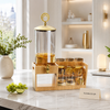 Luxury Glass Beverage Dispenser Set with Wooden Stand & Premium Serving Glasses
