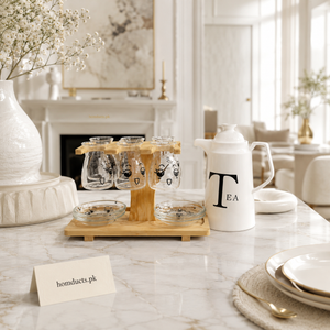 15 Pcs Luxury Glass Tea Set with Wooden Stand & Ceramic Kettle