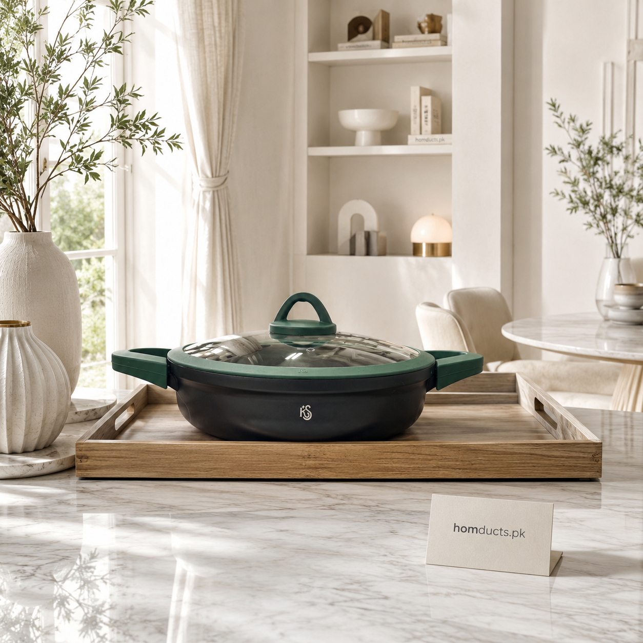 Kitchen Star 28CM Non-Stick Induction Cooking Wok with Glass Lid – Premium Deep Fry Pan | Homducts.pk