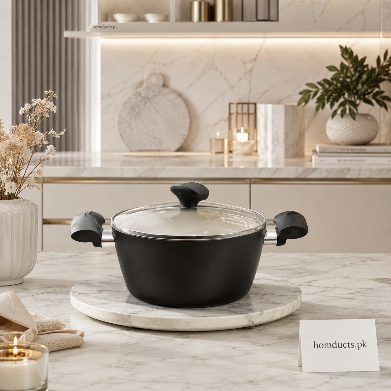TVS Italia Ceramic Coated Cooking Pot with Glass Lid – 20cm Premium Non-Stick Casserole | Homducts.pk