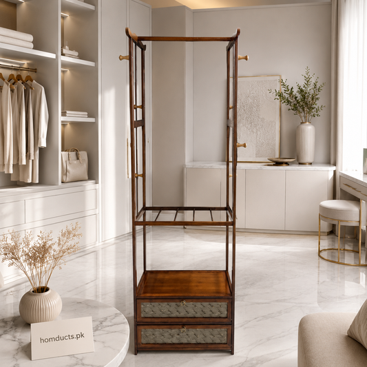 Homducts Walnut Wood Clothes Hanging Stand with 2 Drawers – Luxury Wooden Garment Rack Organizer