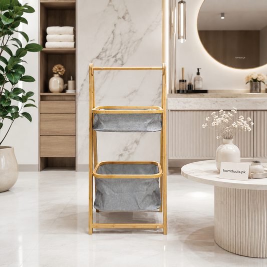 Luxury 2-Tier Bamboo Laundry Hamper Organizer