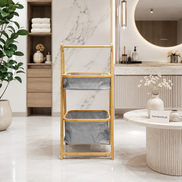 Luxury 2-Tier Bamboo Laundry Hamper Organizer
