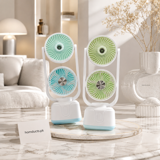 Rechargeable Dual Head Cooling Mist Fan – Portable USB Desktop Air Cooler | 1 Pc