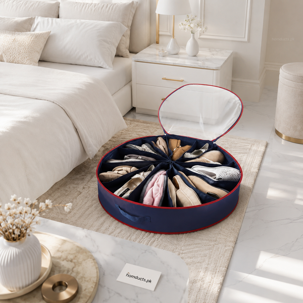 Homducts 360° Round Shoe Organizer Storage Bag – Under Bed Space Saver with Zipper Cover