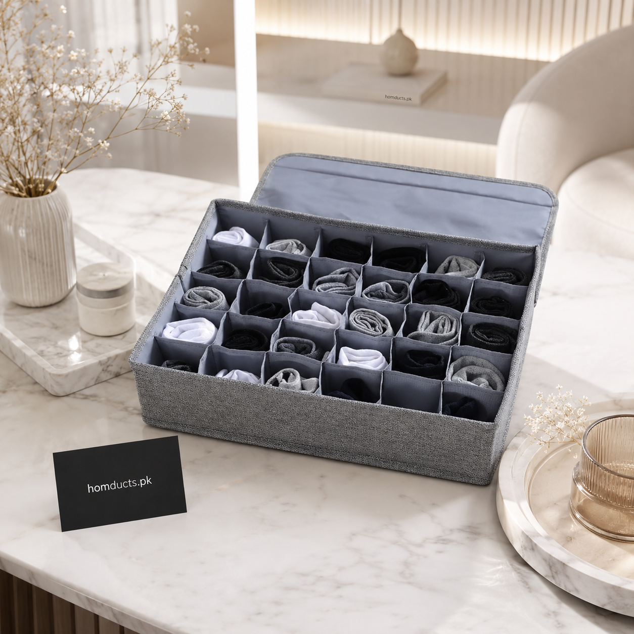 24 Grid Foldable Socks & Underwear Organizer Box – Luxury Closet Storage Divider