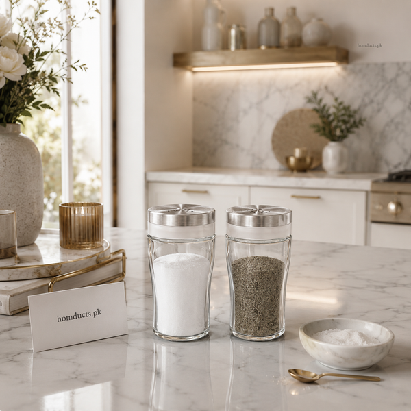 Modern Glass Seasoning Shaker Set – Luxury Salt & Pepper Spice Dispenser Bottles (2 Pcs)