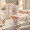 Acrylic Jewelry Organizer Box with Drawers and Earring Holder – Clear Storage Case for Rings, Watches & Accessories