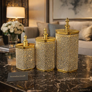 Luxury Crystal Storage Jar Set with Lid – Premium Decorative Organizer (3-Piece Set)