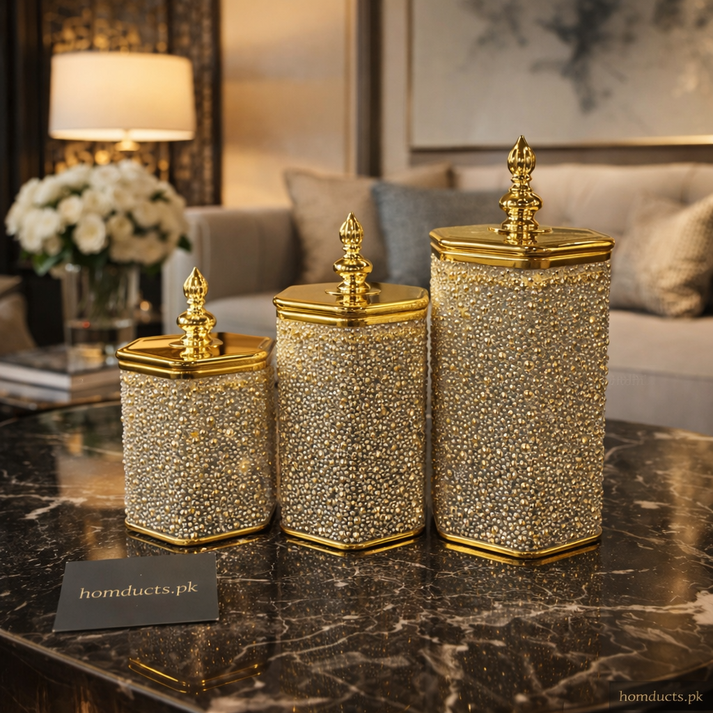 Luxury Crystal Storage Jar Set with Lid – Premium Decorative Organizer (3-Piece Set)