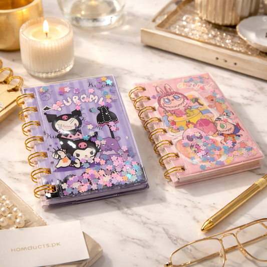 Premium Mini Liquid Glitter Notebook – Cute Portable Pocket Diary with Floating Design