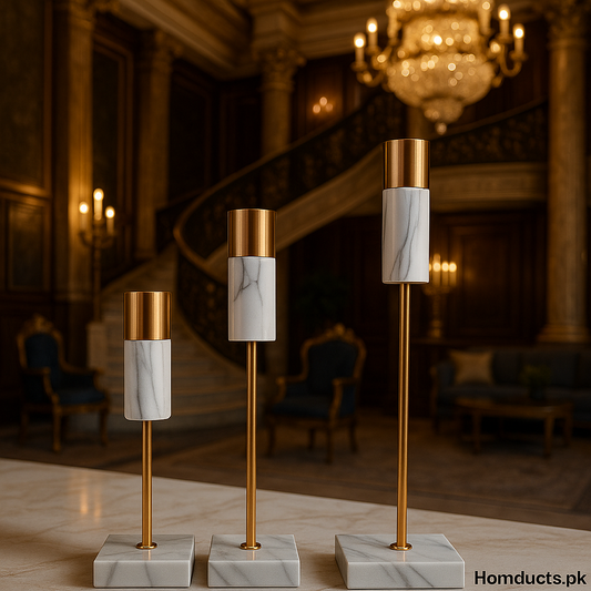 Luxury Marble & Gold Candle Holder Set – 3-Piece Decorative Stand for Living Room, Dining Table & Events | Homducts.pk