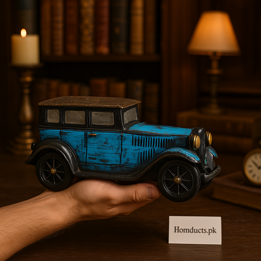Vintage Classic Blue Car Showpiece – Antique Handcrafted Metal Home Décor Collectible | Homducts.pk