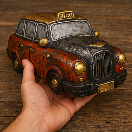Vintage London Taxi Car Showpiece – Handcrafted Retro Home Décor with Gold Accents