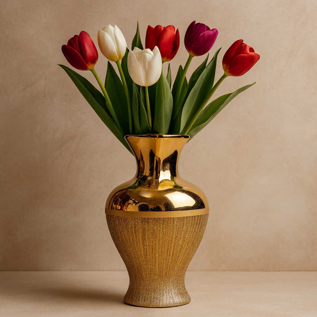 Luxury Golden Tulip Display Vase – Premium Home Décor Accent Piece