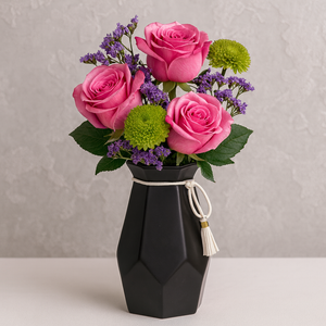Matte Black Geometric Decorative Vase – Modern Minimalist Home Décor