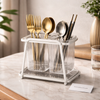 Premium Dual Compartment Utensil Holder with Drain Tray – Modern Kitchen Organizer Stand