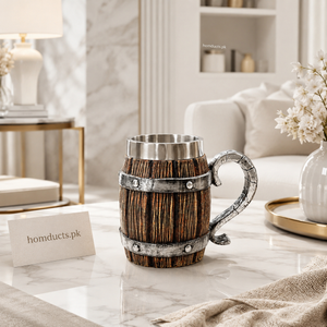 500ml Viking Wooden Barrel Mug with Stainless Steel Lining | Rustic Coffee & Beverage Mug