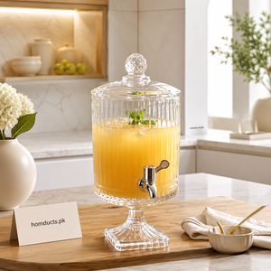 Luxury Ribbed Glass Beverage Dispenser with Stand & Lid – Premium Juice, Iced Tea & Drink Server (4.5L)