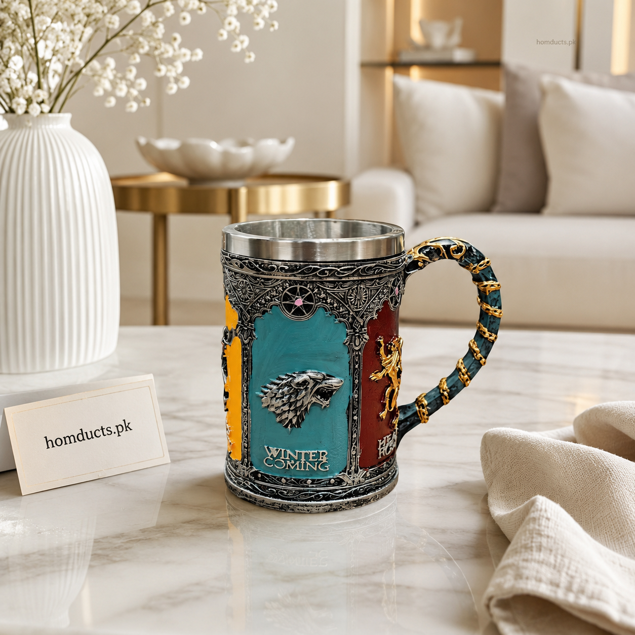 500ml Medieval Fantasy Wolf Tankard Mug – Premium Resin & Stainless Steel Viking Style Coffee & Beer Mug