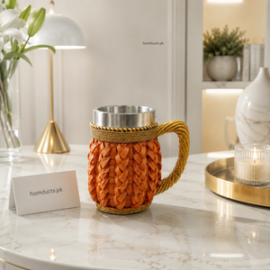 500ml Handwoven Insulated Stainless Steel Barrel Mug with Rustic Woven Handle – Premium Coffee & Tea Mug