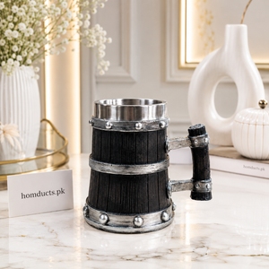 500ml Viking Barrel Mug – Rustic Stainless Steel Lined Wooden Tankard