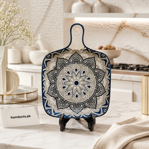 Luxury Mandala Ceramic Serving Board with Handle | Decorative Serving Platter for Cheese, Snacks & Home Décor(6.5inch)