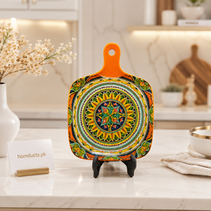 Luxury Hand-Painted Ceramic Decorative Serving Board with Handle | Mediterranean Kitchen & Wall Décor (6.5inch)