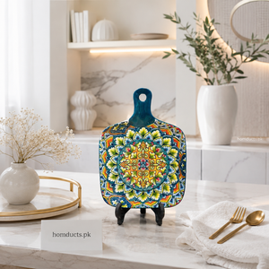 6.5-Inch Decorative Ceramic Serving Platter with Handle | Hand-Painted Square Snack & Grill Plate