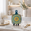 6.5-Inch Decorative Ceramic Serving Platter with Handle | Hand-Painted Square Snack & Grill Plate