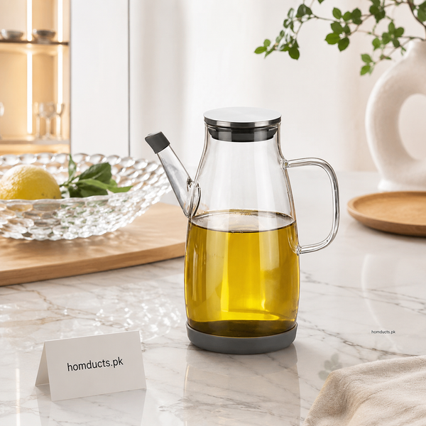 1000ml Glass Oil Dispenser Bottle with Stainless Steel Lid & Drip-Free Pour Spout