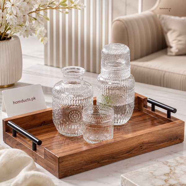 Danny Home 600ml Embossed Glass Water Bottle with Drinking Tumbler Lid – 1 Pc