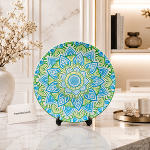 10-Inch Decorative Ceramic Serving Plate – Blue & Green Mandala Design