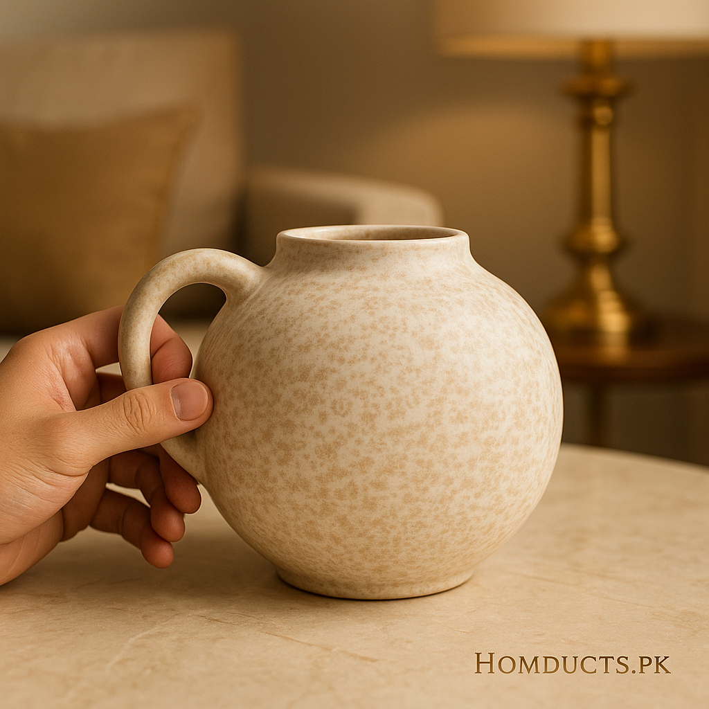 Aesthetic Speckled Round Handle Vase – Premium Modern Home Decor