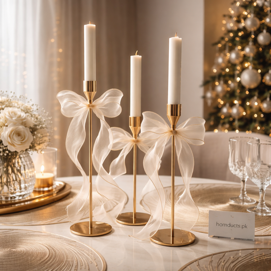 Luxury 3-Piece Metal Candle Stand Set – Elegant Table Decor Holders for Dining & Home Styling