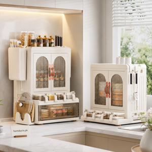 Luxury Multifunctional Kitchen Storage Cabinet & Spice Organizer Rack with Drawer, Knife Holder & Cutting Board Stand