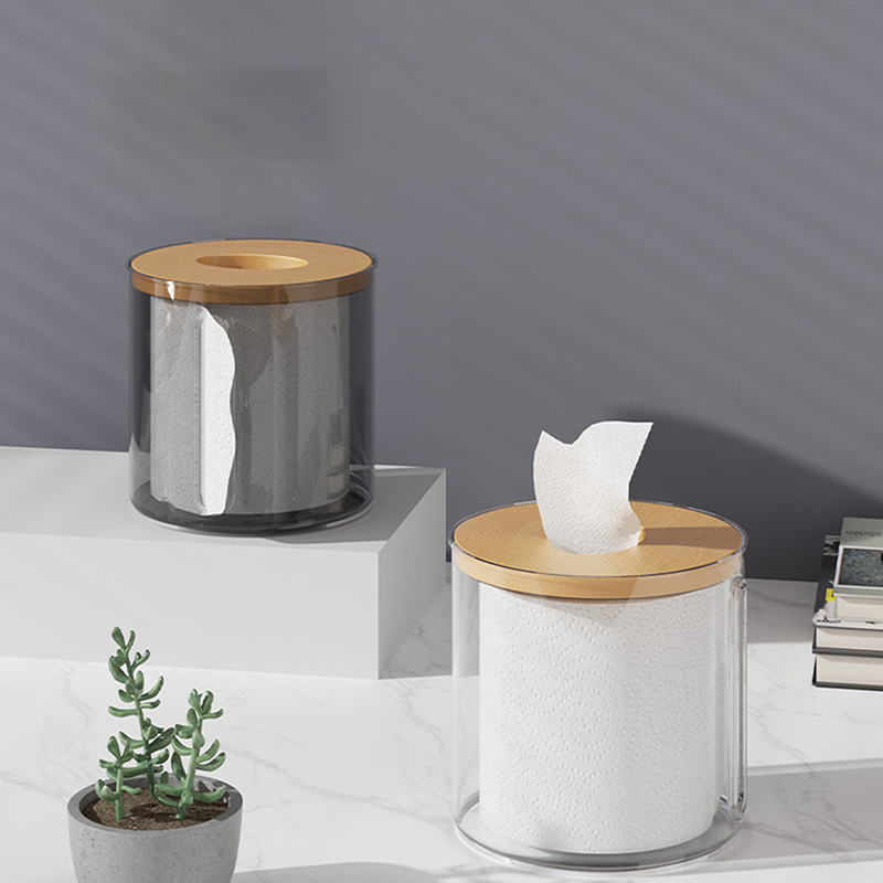 Luxury Transparent Tissue Holder with Wooden Lid – Modern Bathroom & Tabletop Organizer
