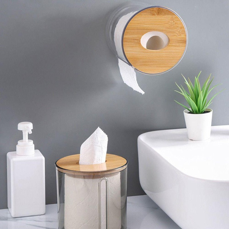 Luxury Transparent Tissue Holder with Wooden Lid – Modern Bathroom & Tabletop Organizer