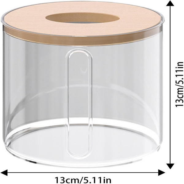 Luxury Transparent Tissue Holder with Wooden Lid – Modern Bathroom & Tabletop Organizer