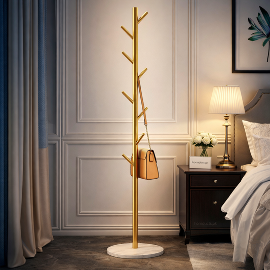Luxury Tree-Style Standing Coat Rack with Marble Base – Multi Hook Organizer for Bags, Clothes & Accessories