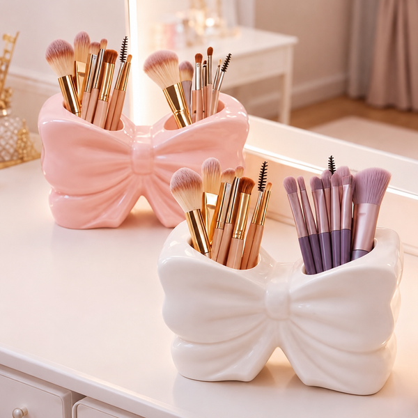 Elegant Bow Multi-Purpose Organizer – Toothbrush & Makeup Brush Holder Stand